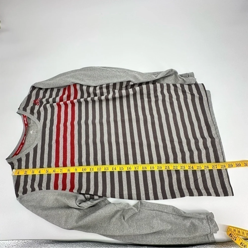 Adidas Climate Gray w/Red & Dark Gray Stripes on Front Long Sleeve Tee Sz Large